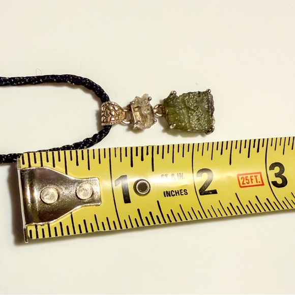 Genuine Czech Moldavite & Herkimer Diamond Quartz Pendant .925 Sterling Silver - Picture 8 of 9